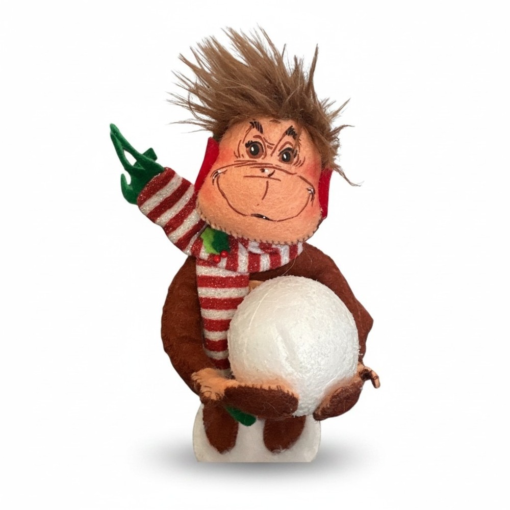 Annalee 2011 Christmas Monkey with Snowball Felt Doll Scarf Earmuffs 8 Inch